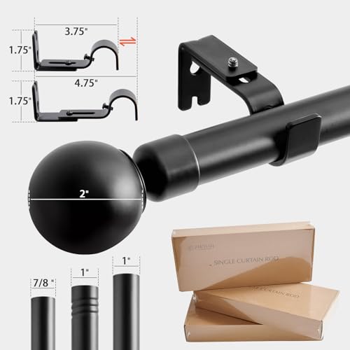 jinchan Black Curtain Rods for Windows 66 to 120 Inch, 1 Inch Diameter Adjustable Heavy Duty Outdoor Long Window Curtain Rod for Bedroom, Boho Decorative, 60-120 Inch, Single