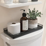 Oak Bathroom Toilet Tank Tray, 13" Wood Toilet Paper Storage Basket Back of Toilet Basket Organizer, Vanity Tray for Perfume Makeup Candle Kitchen Counter Coffee Table Black Tray Decor