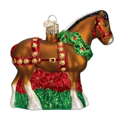 Old World Christmas Holiday Clydesdale Glass Blown Ornament for Christmas Tree, Handcrafted Holiday Decoration, Farm Animal Collection