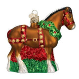 Old World Christmas Holiday Clydesdale Glass Blown Ornament for Christmas Tree, Handcrafted Holiday Decoration, Farm Animal Collection
