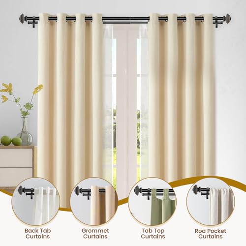 KAMANINA 1 Inch Double Curtain Rods 66 to 120 Inches (5.5-10 Feet), Telescoping Splicing Black Curtain Rod for Windows 54 to 115 Inches, Decorative Curtain Rods with Square Finials