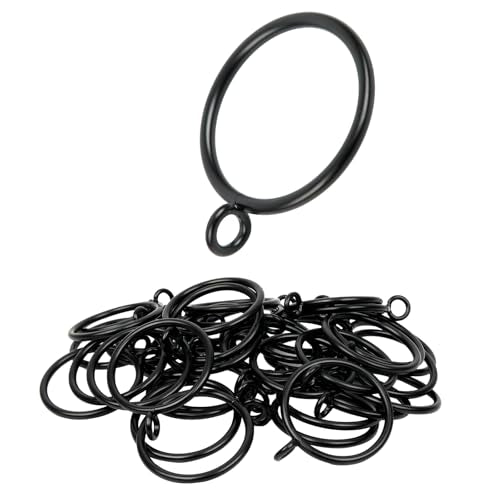 Curtain Rings with Eyelets, 48 Pack Metal Drapery Rings for Pinch Pleat Curtains Panels, Drape Rings Fits Up to 1.2 in Curtains Rod, 1.5 Inch I D Black