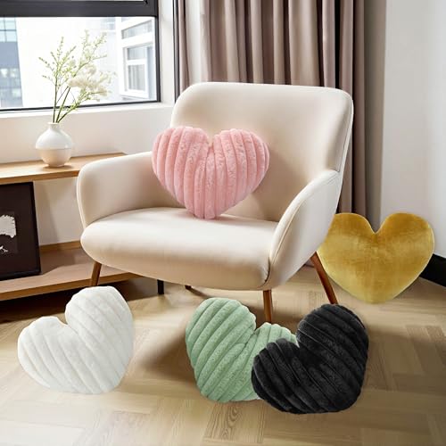 16 Inch Pink Heart Pillow Decorative Throw Pillows, Heart Shaped Soft Fluffy Faux Fur Cute Pillows for Women Valentine Anniversary Couch Bed Bedroom Room Home Decor Aesthetic (1, Pink, Medium-16"x13")