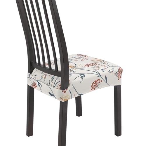 SearchI Dining Chair Seat Covers Set of 4, Stretch Removable Chair Covers for Dining Chairs, Kitchen Chair Covers Protector(Beige Flower 1)