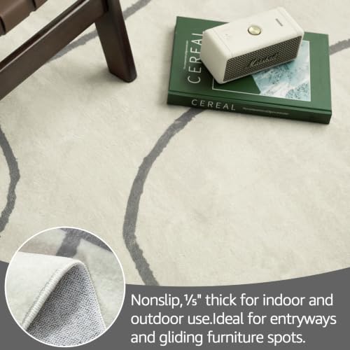 jinchan 4x6 Modern Abstract Curved Line Washable Area Rug, Grey