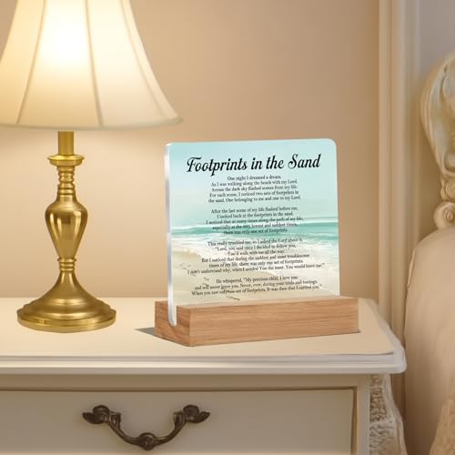 Christian Religious Gifts for Friends Coworkers, Footprints in the Sand Office Acrylic Desk Decor, Motivational Gifts for Women Men Besties