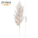 Sea Team 24-Pack Artificial Glitter Pine Tree Twig Ornaments, Decorative Sticks, Glittery Stems, Picks, Branches for Christmas Tree, Small Vase, Holiday, Wedding, Party (14 Inches, Champagne)