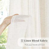 FMFUNCTEX Linen Sheer Pinch Pleated Curtains for Living Room, Linen Flax Beige 96 Inches Long Sheer Curtain Panels for Bedroom, Natural Back Tab Window Drapes for Farmhouse, Rod Pocket 2 Panels