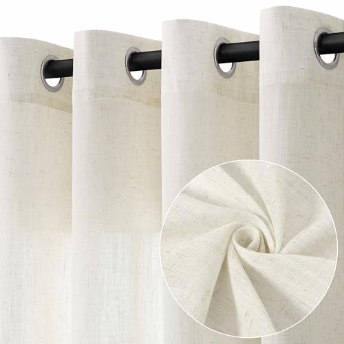 Natural Cream Linen Curtains 84 Inch Length 2 Panels for Living Room Bedroom, Light Filtering Sheer Curtains 84 Inches, Modern Farmhouse Grommet Semi Sheer Soft Privacy Drapes