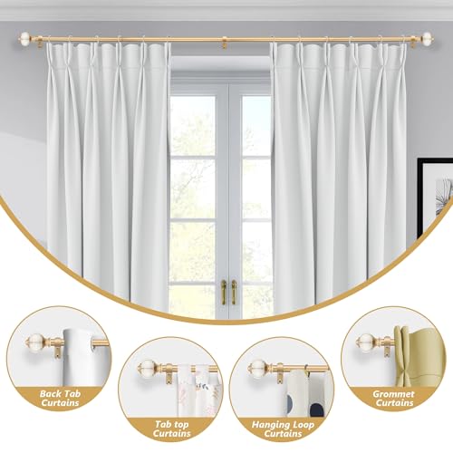 Ceramic Curtain Rods for Windows 18 to 55 Inch,1 Inch Adjustable Telescoping Drapery Rod Heavy Duty Window Treatment Single Curtain Rod Set for Bedroom,Gold Beige