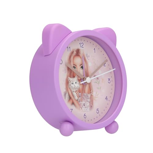 Depesche TOPModel Blooming Kitty 14063 Children's Alarm Clock with Model Cat Motif Silent Clock with Light Function Purple
