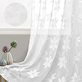 DWCN White Floral Lace Sheer Curtains - Rod Pocket Window Voile Sheer Drapes for Bedroom Kitchen Short Curtains 52 x 45 inch Length, Set of 2 Curtain Panels
