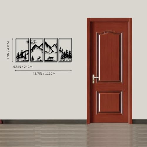 4 Pcs Mountain Scene Metal Wall Decor, Black Line Drawing Wall Art, Abstract Minimalist Rustic Nature Home Wall Art Sculpture for Garden Home Decor