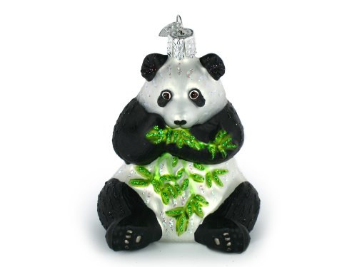 Old World Christmas Panda with Bamboo Glass Blown Ornament for Christmas Tree, Handcrafted Holiday Decoration, Wildlife Animal Collection