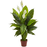 Nearly Natural 42in Artificial Peace Lily Plant with Real Touch Silk Leaves and White Flowers for Indoor Home Decor and Faux Greenery