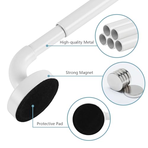 TYRON 2 Pack Magnetic Curtain Rod for Metal Doors Adjustable 9-12 Inch, 3/8 in. Diameter, Magnetic Rod No Drill, Narrow Sidelight Window Mini Curtain Rod(White)