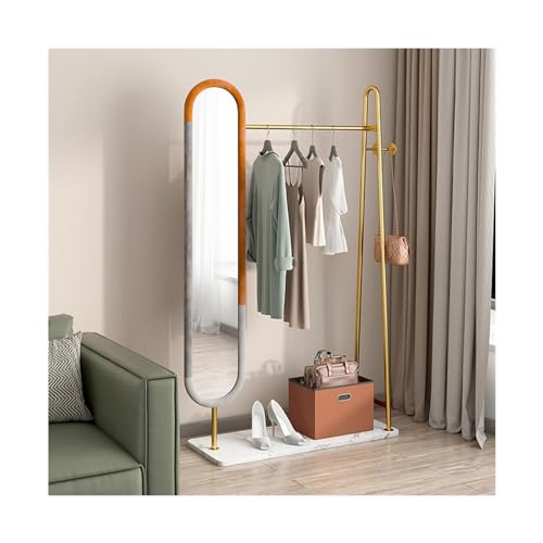 Standing Mirrors Coat Rack and Dressing Mirror Integrated Bedroom and Living Room Floor-Standing Rotating Full-Length Mirror Coat and Hat Rack Dressing Mirror(Gold,100cm)