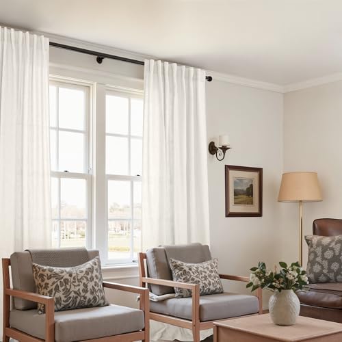 KOUFALL Linen Curtains 96 Inches Long 2 Panels Set, Boho Modern Farmhouse Decor Drapes for Living Room, 8FT Cream Ivory Natural Pottery Earth Tone Sheer Floor to Ceiling Curtains for Barn Furniture