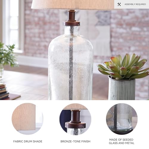 Signature Design by Ashley Bandile Modern Farmhouse 22.5" Seeded Glass Table Lamp, Bronze