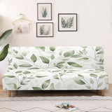 Green Leaves Futon Cover Stretch Armless Futon Couch Cushion Cover Washable Non-Slip Sofa Bed Slipcover with Elastic Bottom for Home Indoor Living Room Furniture Protector