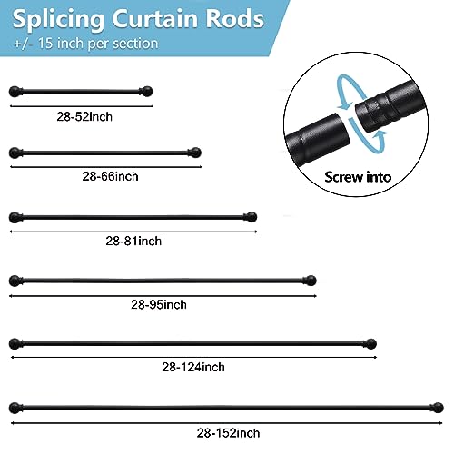 Black Curtain Rods for Windows 28 to 48 Inch, 5/8 Inch Small Curtain Rod For Bathroom, Living room, Kitchen (size：28-52 Inch)