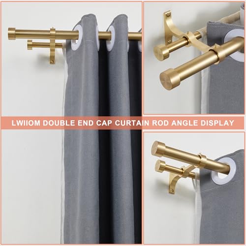 Double Curtain Rods with Aluminum End Cap and Full Surround Brackets,1"Front and 5/8" Back Rod,Adjustable between 36 to 72 Inches (3-6 Feet), Warm Gold Double Window Drapery Rod