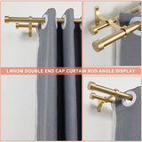 Double Curtain Rods with Aluminum End Cap and Full Surround Brackets,1"Front and 5/8" Back Rod,Adjustable between 36 to 72 Inches (3-6 Feet), Warm Gold Double Window Drapery Rod