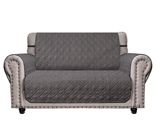 Ameritex Loveseat Cover Water-Resistant Quilted Furniture Protector with Back Nonslip Paws Slipcover for Dogs, Kids, Pets Loveseat Slipcover Stay in Place for Leather (54", Dark Grey)