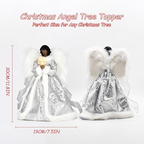 Angel Tree Topper with Lights and Remote Control, 12" Lighted Tree Toppers Christmas Decorations, Elegant and Durable, Perfect for Holiday Home Decor and Gifts, Black, WOKEISE