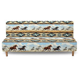 Aztec Western Armless Futon Cover Horse Stretch Armless Sofa Slipcover Navajo Southwestern Ethnic Washable Elastic Couch Furniture Protector for Bedroom Living Room