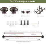 Double Curtain Rods 36 to 72 Inches with Solid Aluminum Alloy Brackets, 1 Inch Adjustable Drapery Rod, Heavy Duty Dual Curtains Rod for Window, Sliding Door, Bedroom Decoration, Matte Brown