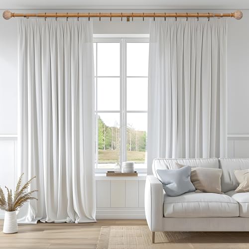 QDWIS Imitation Wood Grain Curtain Rods for Windows 72 to 144 Inch,1 Inch Heavy Duty Adjustable Wood Curtain Rod,Boho Decorative Drapery Rods Set with Brackets,Size:36''-150''