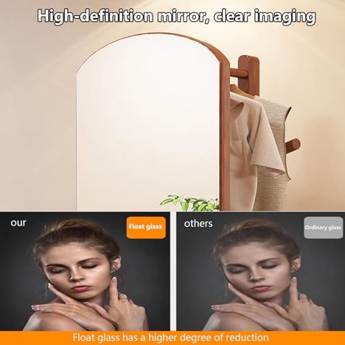 Floor-Standing Solid Wood Rotating Coat Rack，360° Rotating Full Length Mirror with Coat Rack for Bedroom and Living Room Solid Wood Floor Mirror with Storage Shelf