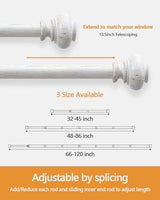 White Curtain Rods for Windows 48 to 84 Inch, Wood Curtain Rod Adjustable Boho Decorative Drapery Rods 1 Inch Heavy Duty Windows Rod for Farmhouse Kitchen Bedroom Living Room