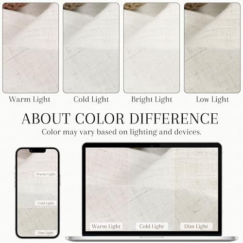 Nanspring Natural Linen Curtains 96 Inches Long for Living Room 2 Panel Set Light Filtering Semi Sheer Drapes Farmhouse with Back Tab Modern Rustic Window Long Curtain for Bedroom Cream W50 x L96