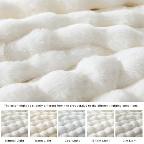 WDCOZY Luxury Ivory Bubble Throw Blanket, Cream White Faux Fur Mink Plush Throw for Couch, Sofa and Bed, Soft Fluffy Fuzzy Furry Cozy Blanket, Thick and Warm, 50x60 inches