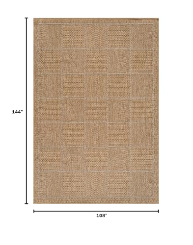 Beverly Rug Easy Jute Checkered Squared Rug 9x12 Washable Large Indoor Outdoor Area Rugs for Living Dining Room Patio Office Stain Resistant Non Shedding Casual Indoor Outside Carpet 9 x 12 Natural
