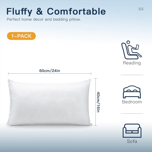 OTOSTAR Pillow Insert 16x24 Inch, Decorative Rectangle Throw Pillow Inserts, Premium Fluffy Pillow Forms Sham Stuffer for Sofa Bed Couch Living Room- Indoor