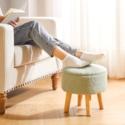 IBUYKE Small Foot Stool Ottoman with Storage, Round, Green