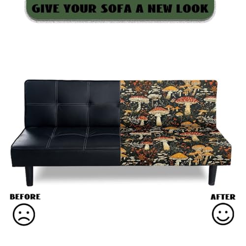 Mushroom Stretch Armless Sofa Bed Cover, Easy to Install Couch Slipcover Without Armrests, Washable Folding Futon Cover, Non-Slip Futon Sofa Bed Slipcover with Elastic Bottom