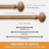 Wood Curtain Rods for Windows 48 to 84 Inch(4-7ft),1 Inch Heavy Duty Curtain Rods with Imitation Wood Grain Finials, Boho Adjustable Drapery Rod of Window Treatment