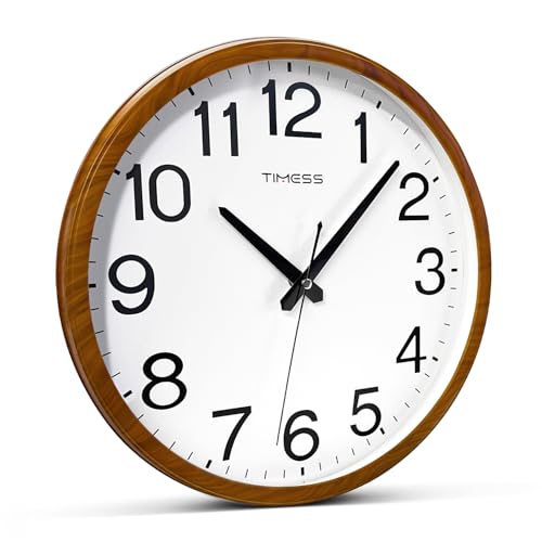 TIMESS Wall Clock, Classic Wood Style Finish, 11 Inch Non-Ticking Silent Battery Operated Analog Clock, Ideal Retro Decor for Home, Bedroom, Living Room, Kitchen, Bathroom, Office(Wood Yellow)