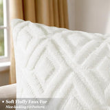 Pallene Summer Cream White Throw Pillow Covers 18x18 Set of 2, Soft Plush Faux Fur Decorative Couch Pillow Covers for Sofa Bed Living Room Pillow Cases with 3D Diamond Pattern