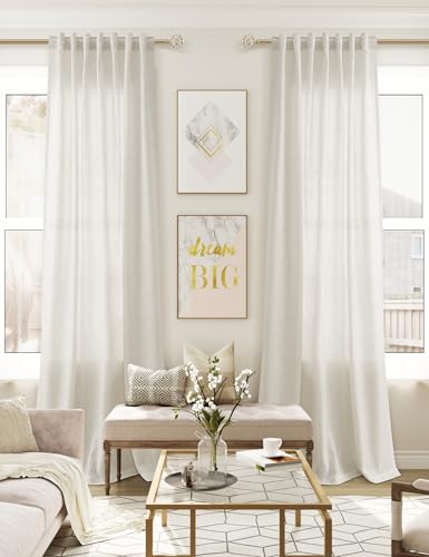 Guken Natural Cream Linen Curtains 84 inches Long for Living Room Bedroom 1 Panel Back Tab Privacy Semi Sheer Boho Farmhouse Light Filtering Window Curtain 84 Inch Length Ivory Off White Linen Drape