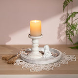 Romadedi Rustic Wooden Tray Candle Holder, Round, Distressed White