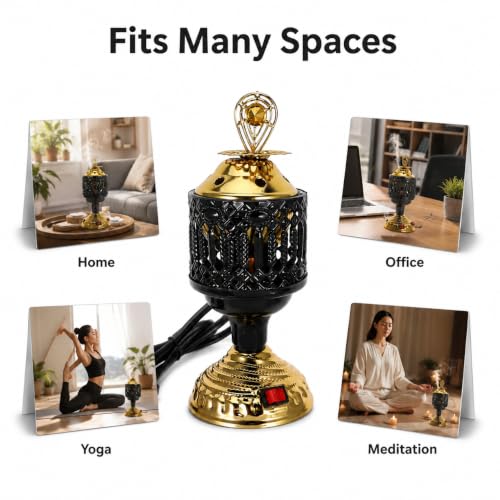 NOLITOY Mini Electric Mabkhara Incense Burner, Decorative Metal Diffuser Holder, Plug in Flame-Free Bukhoor Chips Heater for Home Office Yoga Meditation Room
