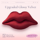 Ashler Upgraded Glossy Velvet Lip Shape Throw Pillow, Delicately Soft, Glossy Shimmering and Brilliant with Velvet Backing for Sofa, Bed and Living Room, Red, 24 X 12 Inches