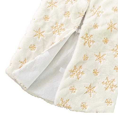 Plush Christmas Tree Skirts, 36 inches Luxury Snowy White Faux Fur Xmas Tree Base Cover Mat with Gold Snowflakes for Xmas New Year Home Party Decorations (36 inches, Gold)
