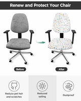 Colorful Polka Dot Office Chair Cover Stretchable Computer Chair Seat Cover Backrest Slipcovers, Stretchable Rotating Desk Chair Seat Cushion Split Protectors Watercolor Polka Dots White