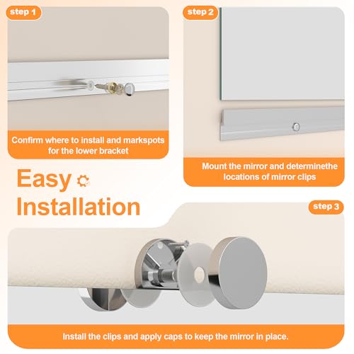 Hasipu Home Gym Mirror, 48"x24" Each, 2-Pack Frameless Wall Mounted Mirrors with Glass Clamps & 1 Aluminum Rail, Large Body Mirror for Home Gym, Yoga Studio, Bedroom, Silver Tempered Glass